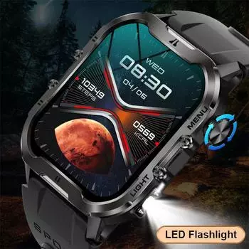 SACOSDING военные умные часы мужские фонарик BT вызов пульсометр монитор кислорода в крови спортивные фитнес умные часы новые совместимые HUAWEI Xiaomi чёрный