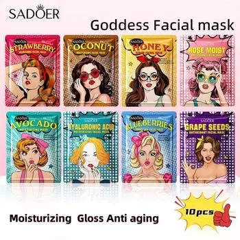 Sadoer Авокадо, черника, гиалуроновая кислота, экстракт растения розы увлажняющая маска для лица Goddess Avocado-10pcs