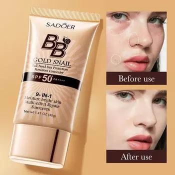 SADOER Golden Snail Sunscreen BB Cream Тональный крем, консилер, увлажняющий изолирующий макияж Ivory white-40g