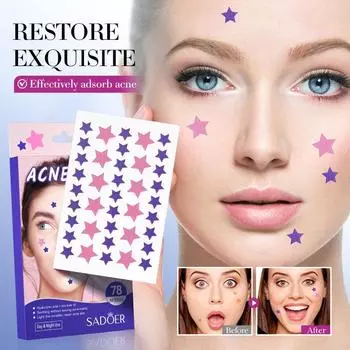 SADOER Красочный пластырь от прыщей со звездами, студенческий пластырь для удаления прыщей и ремонта прыщей 78Patches/Box