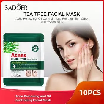 Sadoer Маска для лица с экстрактом чайного дерева для удаления прыщей и контроля жирности кожи Tea Tree Mask-10PCS