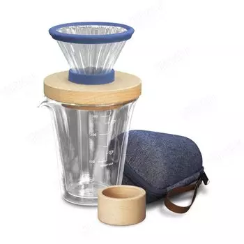 SADOMAIN Outdoor Camping Natural Wood Zelkova Dripper and Double Wall Carafe Set 350ml Portable Dedicated Storage Bag Pouch Included