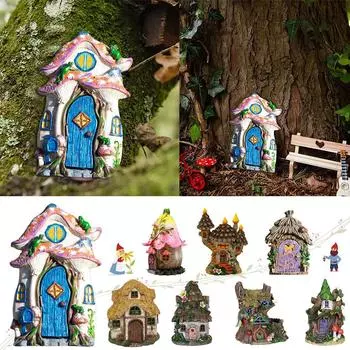 Садовая фея, гном, эльф, миниатюрные фигурки, окна, двери, дерево, скульптура, дом, сад, домашнее искусство, Sta J7F9 1-1pcs