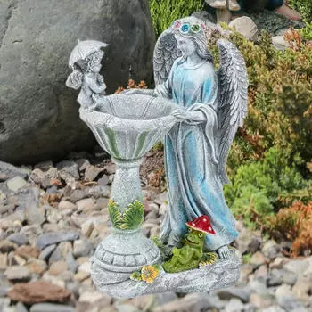 Садовая фигурка «Девочка-ангелочек» на солнечной батарее для использования на открытом воздухе, украшение двора из смолы, дорожки и патио синий