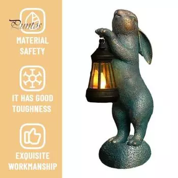 Садовая фигурка кролика с солнечным фонарем, комнатная и уличная статуэтка кролика из смолы, скульптура для патио, двора, лужайки, животного, пасхальное украшение, орнамент Rabbit