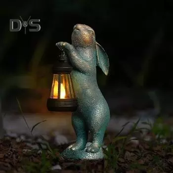 Садовая фигурка кролика с солнечным фонарем, комнатная и уличная статуэтка кролика из смолы, скульптура для патио, двора, лужайки, животного, пасхальное украшение, орнамент Rabbit