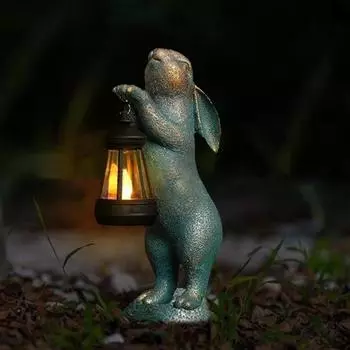 Садовая фигурка кролика с солнечным фонарем, комнатная и уличная статуэтка кролика из смолы, скульптура для патио, двора, лужайки, животного, пасхальное украшение, орнамент Rabbit