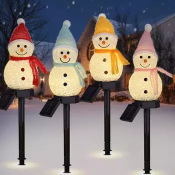Садовая фигурка на солнечных батареях Рождественский снеговик Рождественский светодиодный солнечный встроенный автоматический светильник на вечеринке Светодиодное рождественское освещение Желтый порошок Свет, Свет,