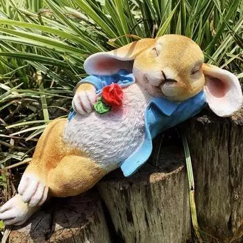 Садовая фигурка спящего кролика, смоляная статуэтка лежащего розового кролика, скульптура животного, украшение для дома, офиса, интерьера и улицы, орнамент Rabbit