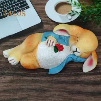 Садовая фигурка спящего кролика, смоляная статуэтка лежащего розового кролика, скульптура животного, украшение для дома, офиса, интерьера и улицы, орнамент Rabbit