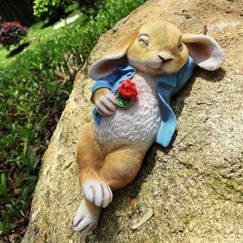 Садовая фигурка спящего кролика, смоляная статуэтка лежащего розового кролика, скульптура животного, украшение для дома, офиса, интерьера и улицы, орнамент Rabbit