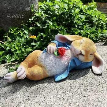 Садовая фигурка спящего кролика, смоляная статуэтка лежащего розового кролика, скульптура животного, украшение для дома, офиса, интерьера и улицы, орнамент Rabbit