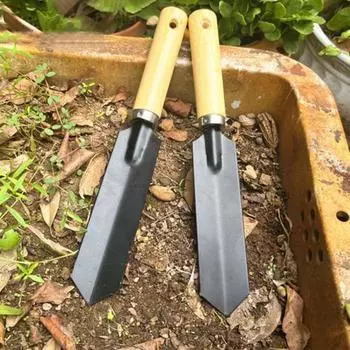 Садовая лопата с деревянной ручкой и длинной лопатой для копки, посадки, прополки, стальной садовый совок для сбора и рыхления почвы чёрный