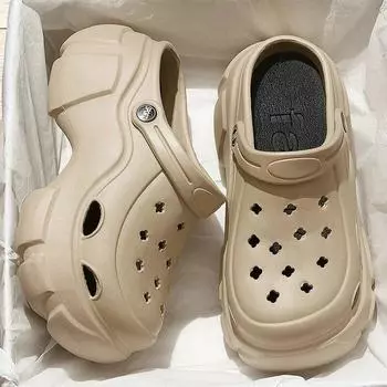 Садовая обувь с милыми кошачьими отверстиями для женщин, тапочки, лето 2024, мягкие сандалии на высоком каблуке на толстой подошве, уличные пляжные тапочки 36