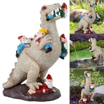 Садовая скульптура динозавра, наружная статуя динозавра, поедающего гнома, статуэтка из смолы, художественный декор для внутреннего и наружного украшения дома