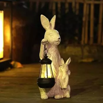Садовая солнечная статуя кролика с фонарем, светодиодная подсветка, уличная скульптура кролика, водонепроницаемая смоляная фигурка кролика для пасхального патио, двора, газона, декора Rabbit