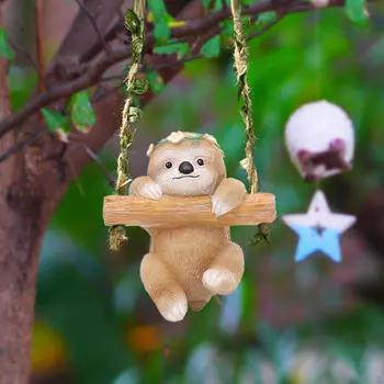Садовая статуэтка для животных Swing, милая фигурка, забавный мультяшный подарок, подвесная скульптура из смолы для 9x6x10 cm_sloth