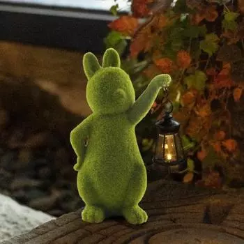 Садовая статуэтка кролика на солнечной батарее, скульптура кролика из смолы с флокированным узором и фонарем, светильник кролика на солнечной батарее для патио, двора, наружного декора, подарок на новоселье Rabbit
