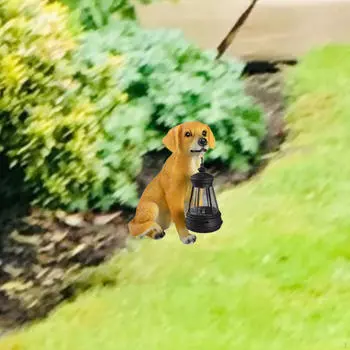 Садовая статуэтка на открытом воздухе, фигурка животного с солнечными лампами, украшение, креативная скульптура из смолы