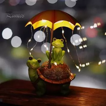 Садовая статуя черепахи-лягушки с солнечными светодиодными фонарями, уличный декор для сада, фигурка животного, декоративный светильник для двора, водонепроницаемая скульптура для лужайки во внутреннем дворике 1pc