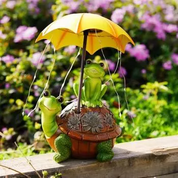 Садовая статуя черепахи-лягушки с солнечными светодиодными фонарями, уличный декор для сада, фигурка животного во дворе