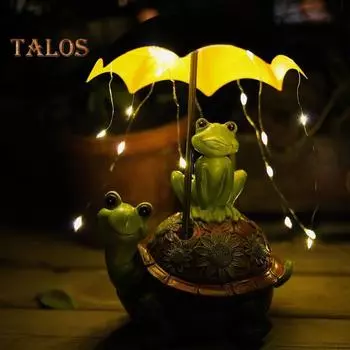 Садовая статуя черепахи-лягушки с солнечными светодиодными фонарями, уличный декор для сада, фигурка животного, декоративный светильник для двора, водонепроницаемая скульптура для лужайки во внутреннем дворике 1pc