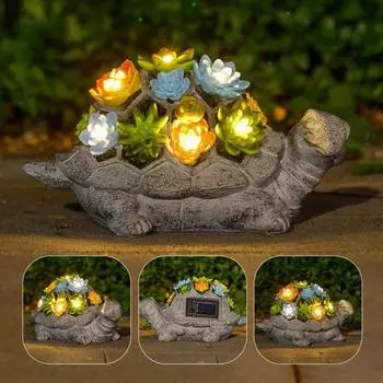 Садовая статуя черепахи на солнечных батареях для наружного декора с треснувшим стеклом, светодиодная фигурка, освещающая фигурку, смоляные сочные украшения в виде черепахи для патио, газона, дома C