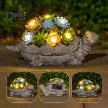 Садовая статуя черепахи на солнечных батареях для наружного декора с треснувшим стеклом, светодиодная фигурка, освещающая фигурку, смоляные сочные украшения в виде черепахи для патио, газона, дома C