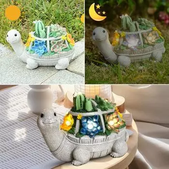 Садовая статуя черепахи на солнечных батареях для наружного декора с треснувшим стеклянным светодиодом C