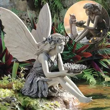 Садовая статуя феи подсолнуха, садовая скульптура, резьба по камню, украшение сада, уличная статуя, украшение сада, украшение из смолы серый