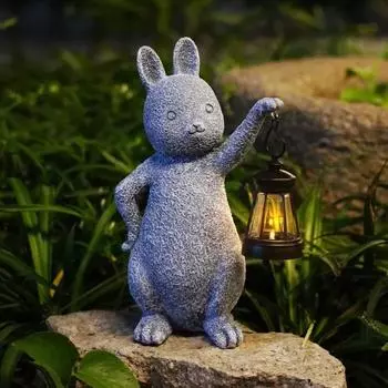 Садовая статуя кролика со светодиодной лампой IP44, водонепроницаемая, с автоматическим включением/выключением, лампа на солнечной энергии, полимерная скульптура кролика, украшение для газона Rabbit