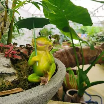 Садовая статуя лягушки, фигурка лягушки из смолы с зонтиком, украшение для двора, уличная скульптура лягушки, декор Frog