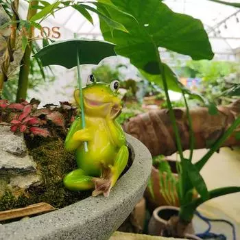 Садовая статуя лягушки, фигурка лягушки из смолы с зонтиком, украшение для двора, уличная скульптура лягушки, декор для садового патио Frog