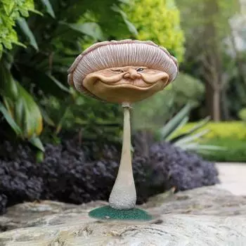 Садовая статуя с забавным лицом, устойчивая к трещинам смола, патио, лужайка, грибная скульптура, садовый декор Mushroom