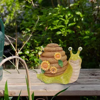 Садовая статуя улитки с солнечными лампами, скульптура из смолы, животное 6x4x5 дюймов для внутреннего и наружного использования Blue Color Snail