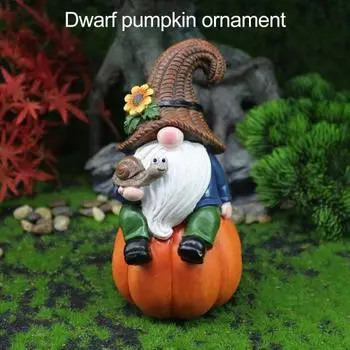 Садовая тыква Гном Фигурка держащая улитку Сидящий гном Эльф Статуэтка из смолы Скульптура для дома и улицы День благодарения