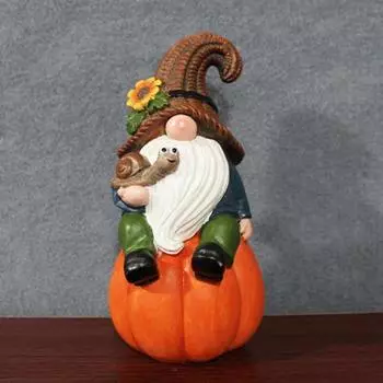 Садовая тыква Гном Фигурка держащая улитку Сидящий гном Эльф Статуэтка из смолы Скульптура для дома и улицы День благодарения Праздник урожая Осень Рабочий стол A