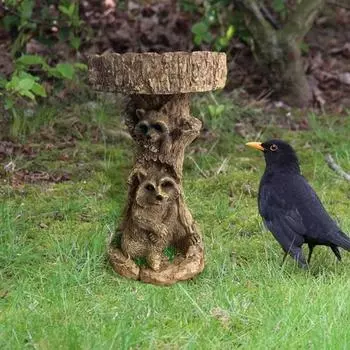 Садовая ванна для птиц, фигурка енота, устойчивая к погодным условиям, наружная, дворовая, патио, лужайка, ванна для птиц, миска, кормушка для воды, статуэтка из смолы для животных, скульптура, украшение, орнамент белый