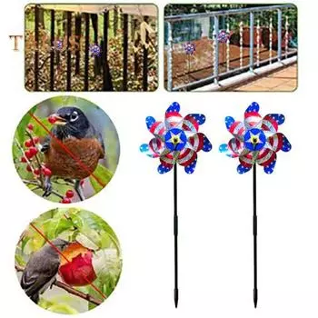 Садовая ветряная мельница, дизайн американского флага, светоотражающая вертушка для ветра, украшение сада, патриотические вертушки, водонепроницаемая ветряная мельница для отпугивания птиц для независимости разноцветный