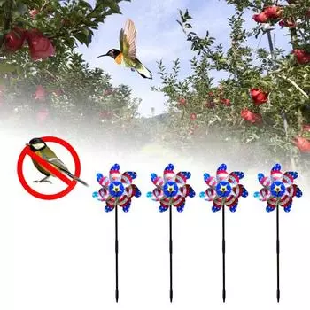 Садовая ветряная мельница с американским флагом, светоотражающая вращающаяся вертушка, садовое украшение, патриотические вертушки, водонепроницаемая ветряная мельница для отпугивания птиц на День независимости