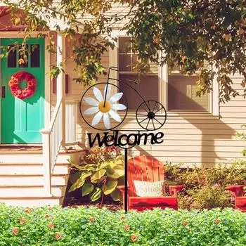 Садовая ветряная мельница, железная велосипедная вертушка в стиле с приветственной табличкой, декор для уличной ветряной мельницы для
