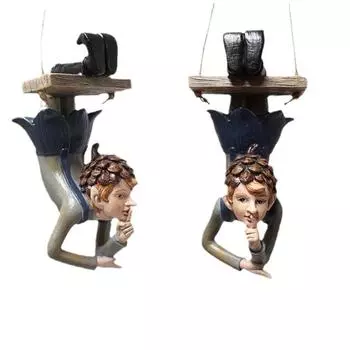 Садовая висящая статуя на дереве, качающиеся садовые забавные статуи эльфа на лужайке, легкий эльф из смолы