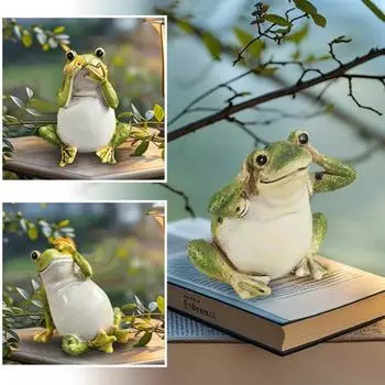 Садовая зеленая лягушка, статуэтка лягушки, не говорящая, не слышащая, не видящая, смоляная скульптура животного, украшение для внутреннего и наружного двора, газона, орнамент A