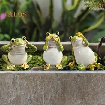 Садовая зеленая лягушка, статуэтка лягушки, не говорящая, не слышащая, не видящая, смоляная скульптура животного, украшение для внутреннего и наружного двора, газона, орнамент A