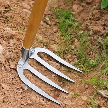 Садоводство Полольник Четырехзубый Грабли Сверхпрочная сталь Открытый Сад Газон Ферма Почва S серебряный