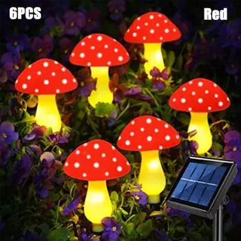 Садовое украшение Уличные рождественские огни Солнечный грибной светильник Сказочные гирлянды Светодиодный светильник красный