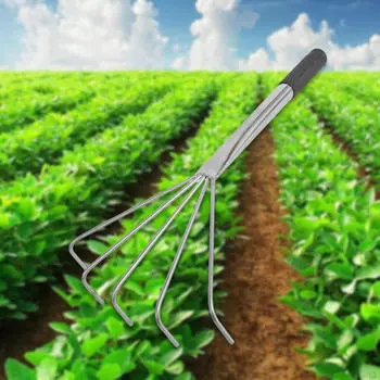 Садовые грабли для травы с 5 зубьями и эргономичной ручкой из нержавеющей стали, маленький лист Handle length 17cm