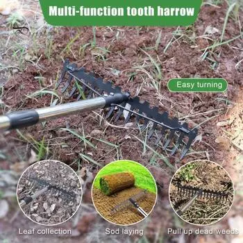 Садовые грабли, ручные грабли из нержавеющей стали, культиватор для почвы с 17 зубьями, эргономичная ручка, грабли для разрыхления почвы, садовые инструменты L