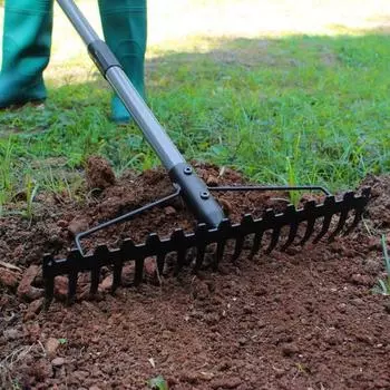 Садовые грабли, ручные грабли из нержавеющей стали, культиватор для почвы с 17 зубьями, эргономичная ручка, грабли для разрыхления почвы, садовые инструменты L