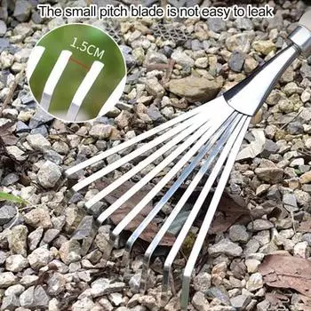 Садовые грабли Yousheng, нержавеющая сталь, грабли для соломы с деревянной ручкой, 9 зубьев, ручные грабли для газона, сада, цветников, листьев и мусора